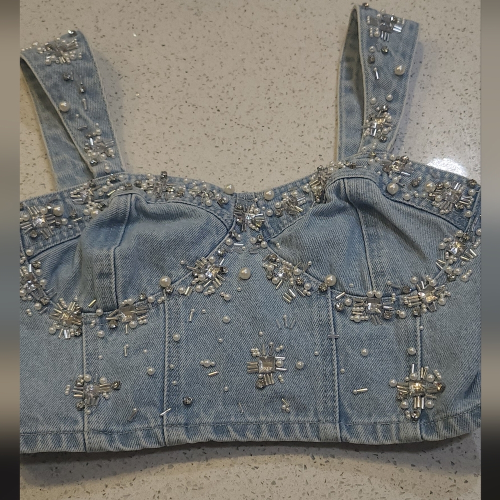 Patbo Hand Beaded Denim Top - Picture 11 of 15
